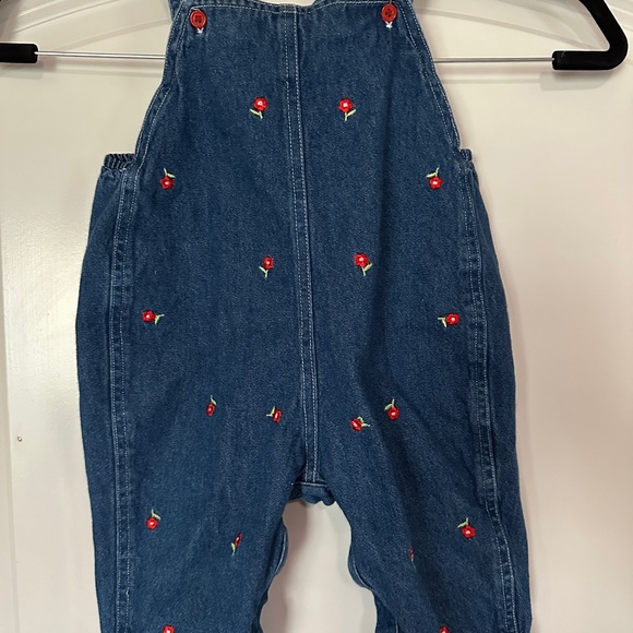 Vintage Kids Denim Overalls with Red Floral Embroidery - Picture 1 of 10